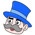 Mustachioed oldman head wearing a magician hat, doodle icon drawing