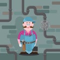 Mustachioed plumber standing