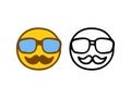 Mustachioed smiley with glasses in doodle style