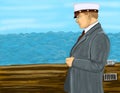 Mustafa Kemal Ataturk On Ship Hand drawing vector illustration