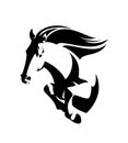 Mustang horse jumping forward black vector outline
