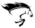 Mustang horse speeding forward black and white vector profile