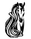 mustang horse spirit with long mane black and white vector head portrait Royalty Free Stock Photo