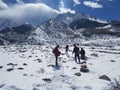 Mustang Nepal ,20 January 2019 :Trekkers hiking near Jomshom after the heavy snowfall from Mustang Nepal