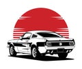Mustang Silhouette Vector - Retro Fastback with Red Sun Royalty Free Stock Photo