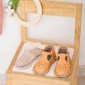 Mustard color baby sandals, baby clothing style