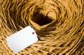 Mustard colored raffia. Close-up of a skein of ECO raffia. Crochet. Eco material for handmade work
