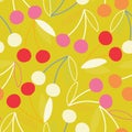 Mustard colour with cherries seamless pattern background design.