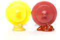 A mustard and ketchup bottle Royalty Free Stock Photo