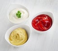 Mustard, ketchup and mayonnaise