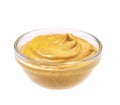 Mustard sauce, mustard in bowl isolated on white