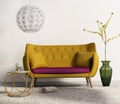 Mustard sofa in fresh interior living room Royalty Free Stock Photo