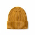 Mustard yellow knitted beanie isolated on white background Royalty Free Stock Photo