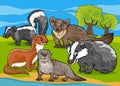 Mustelids animals cartoon illustration