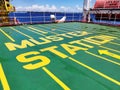 View of a muster station onboard offshore marine accomodation work barge.