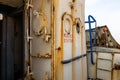 Muster station (ship assembly point), entrance to wheelhouse, ship wreck on the Al Hamriyah beach in Umm Al Quwain, UAE