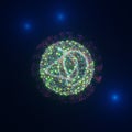 Mutated Omicron SARS-CoV-2 virus. Electron microscope enlargement size computer model, 3D rendering