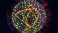 Mutated Omicron SARS-CoV-2 virus. Electron microscope transparent enlargement size computer model with RNA and N-protein