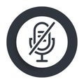 Mute microphone icon flat vector round button clean black and white design concept isolated illustration Royalty Free Stock Photo