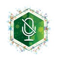 Mute microphone icon floral plants pattern green hexagon button