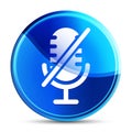 Mute microphone icon glassy vibrant sky blue round button illustration Royalty Free Stock Photo