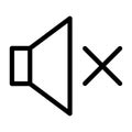 Mute, no sound line icon. Sound off button. Mute, silent speaker symbol. Outline vector illustration isolated on white