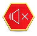 Mute speaker icon abstract red hexagon button bright yellow frame elegant design Royalty Free Stock Photo