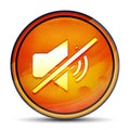 Mute speaker icon shiny bright orange round button illustration Royalty Free Stock Photo