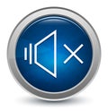 Mute speaker icon starburst shiny blue round button illustration design concept