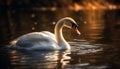 Mute swan elegance reflected in tranquil pond generated by AI
