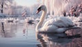 Mute swan glides gracefully on tranquil pond, reflecting elegance generated by AI Royalty Free Stock Photo