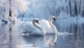 Mute swan glides gracefully on tranquil pond, reflecting winter beauty generated by AI Royalty Free Stock Photo