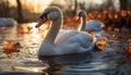 Mute swan gracefully swims in tranquil pond, reflecting beauty generated by AI Royalty Free Stock Photo