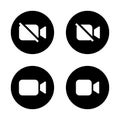 Mute video call icon vector on black circle. Turn off camera sign symbol Royalty Free Stock Photo