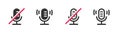 Mute voice record mic icon simple pictogram, turn on off disable microphone audio dictate button line outline art graphics