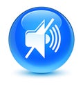 Mute volume icon glassy cyan blue round button