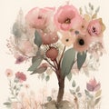 Muted Beauty - Vintage Floral Background with Tree and Flowers for Kids\' Storybook Royalty Free Stock Photo