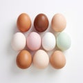 Muted Hues And Bold Colorism: A Circle Of Colored Eggs On White Surface