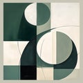 Muted Minimalism: Abstract Circles And Squares In Green, Black, And White