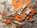 Muted orange and creamy gray fluid ink mixture as abstract composition, generative ai