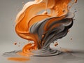 Muted orange and creamy gray fluid ink mixture as abstract composition, generative ai