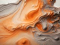 Muted orange and creamy gray fluid ink mixture as abstract composition, generative ai