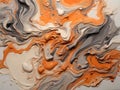 Muted orange and creamy gray fluid ink mixture as abstract composition
