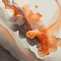 Muted orange ink fluid composition on pastel creamy gray background, trendy luxury creative design backdrop