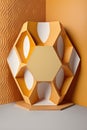 muted orange pentagon with wavy patterns fashioned from onyx background for cosmetic products, mock up pedestal AI