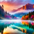 Muted Reflections: The Veiled Beauty of a Mountain Lake Dawn Royalty Free Stock Photo