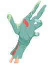 Mutilated hand of zombie in cartoon style