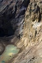 Mutnovsky volcano. Small lake of muddy water in the crater Royalty Free Stock Photo