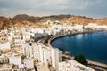 Mutrah waterfront with Mosque in Muscat at sunset and Corniche with nobody