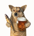 Dog with glass of beer and fish Royalty Free Stock Photo